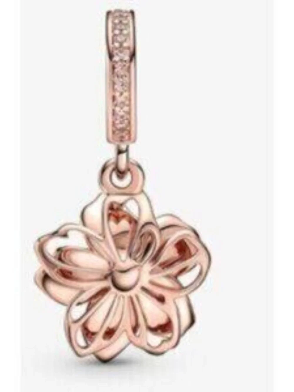 Rose Gold Plated Cherry Blossom Dangle Charm Fits Pandora Charm Bracelets